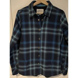 ORVIS Women's Shirt Jacket Size M‎ Medium Plaid Blue Multi-Color Snap Up Lined